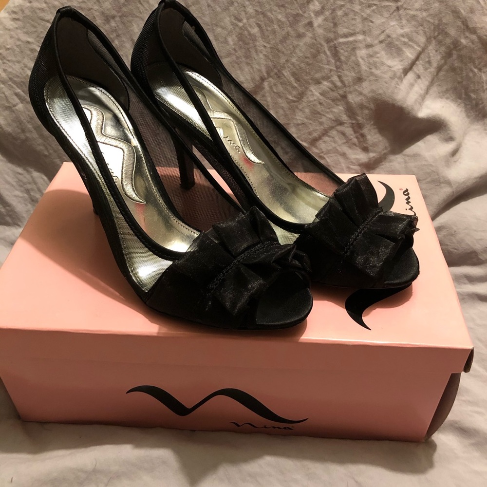 Nina Fontane Black Satin and Mesh Heels